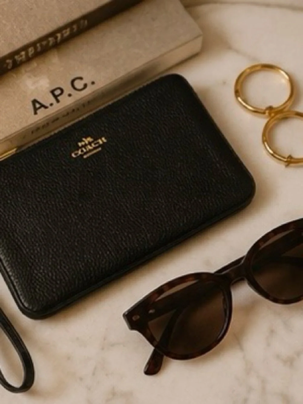 Coach Black Leather Wristlet Clutch with Gold Hardware